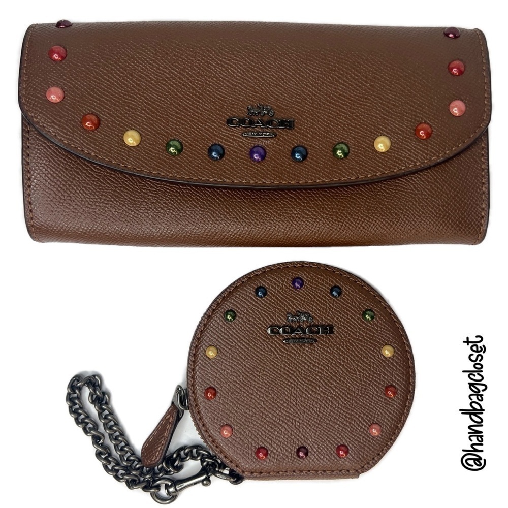 Coach Rainbow Pride Rivet Brown Coin Bag and Wallet